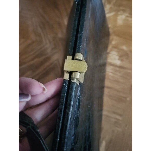 Black Escort Genuine Leather Inside Structured Frame Handbag Purse Alligator Fon - Picture 5 of 16